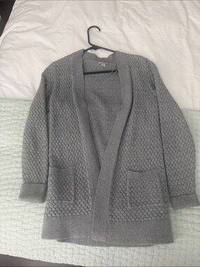 L.L. Bean Gray Open-Front Textured Knit Cardigan
